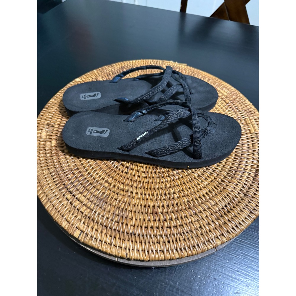 Teva Mush Mandalyn Wedge 2 Black Strappy Flip Flop Sandals Womens 9 6840